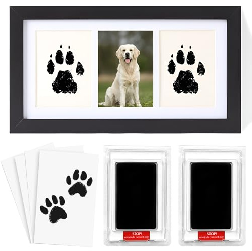 KBIBCK Set di Impronta Zampa Cane Gatto, Kit per Impronte delle Mani Senza Inchiostro con Cornice per Foto, 2 tamponi di Inchiostro per Impronte di Zampe e 4 Carte di Stampa, Regali per Cani