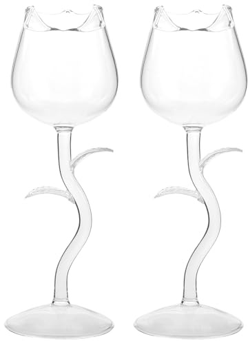 VERDANVERSE Copas de Vino de Cristal Transparentes 2 Piezas Copa Alta Pequeña Diseño de Rosa Vaso para Cóctel y Fiesta Cristalería Elegante para Hogar y Eventos