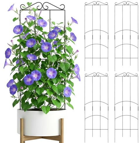 The Fellie Lot de 4 treillis pour plantes grimpantes d'extérieur/intérieur, treillis de jardin en métal antirouille robuste pour plantes en pot, lierre, pothos, monstera, hoya, fleur de vigne, noir