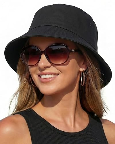 HONGTEYA Bucket Sun Hats for Woman Men Cotton Summer Beach Hat Golf Fishing | Great for Big Heads;packable boonie;summer beach travel vacation essentials