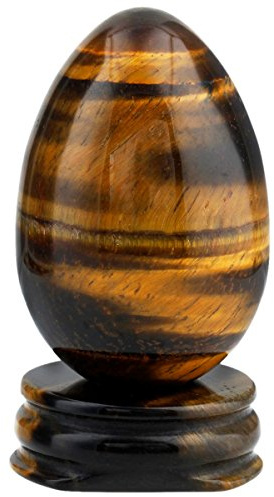 Shanxing Handmade Crystal Egg Sphere Polished Ornaments Decor with Stand | Tiger's Eye Crystal Egg Shaped Ornament, Decorative Quartz Carved Stone, Aesthetic Desk Decor Lucky Stone