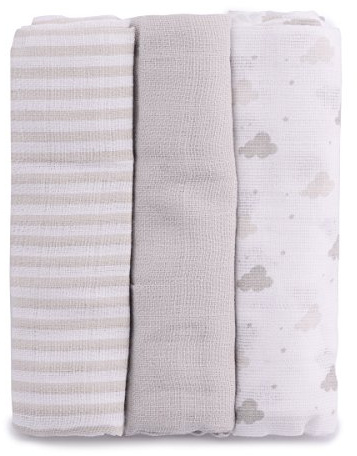 PEKITAS 3er-Pack Mullwindeln | Decken aus Musselin, 100 % Baumwolle, Musselin-Waschlappen für Babys, Qualität 75 x 75 cm, Farbe Kaffee/Weiß