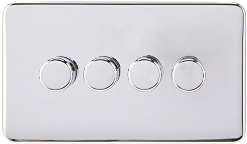 Schneider Electric Lisse Screwless Deco - 4 Gang Universal 2 Way Dimmer Light Switch, 250W/VA, GGBL6042CPCS, Polished Chrome