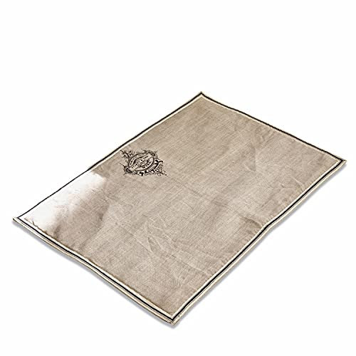 Loberon Badematte Rania, charmanter Vintage-Print, zarte Streifen-Bordüre, sehr saugfähig, Badezimmerteppich, Badtextilien, Badvorleger, Baumwolle, Leinen, beige