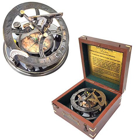 Brass Nautical - 5 inches Large Sundial Compass in Rosewood Case Top Grade Calibrated Vintage Gift