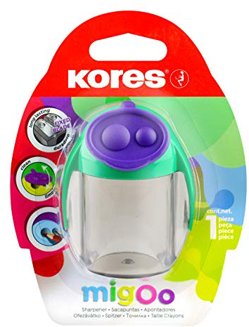 Kores Double Hole Pencil Sharpener with Container - Sharpens Standard and Jumbo Pencils, Removable Shavings Tray, Random Colour, School and Office Use, Pack of 1