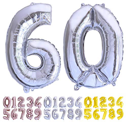Luftballon Geburtstag Nr. 60 XXL Silber - Riesen Folienballon in 70 cm Geburtstagsdeko | Ballon Zahl Deko zum Geburtstag | fliegt mit Helium (60 Silber)
