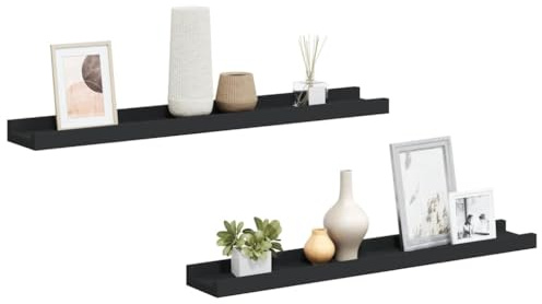 vidaXL 2X Bilderleiste Fotoleiste Bilderregal Galerieboard Wandregal Regal Wandboard für Bilderrahmen Fotorahmen Schwarz 60x9x3cm MDF