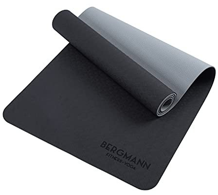 BERGMANN Yogamatte mit Tragegurt, TPE Fitnessmatte rutschfeste Gymnastikmatte, umweltfreundliche Übungsmatte, Sportmatte für Yoga, Pilates Heimtraining, 183 x 61 x 0.6cm