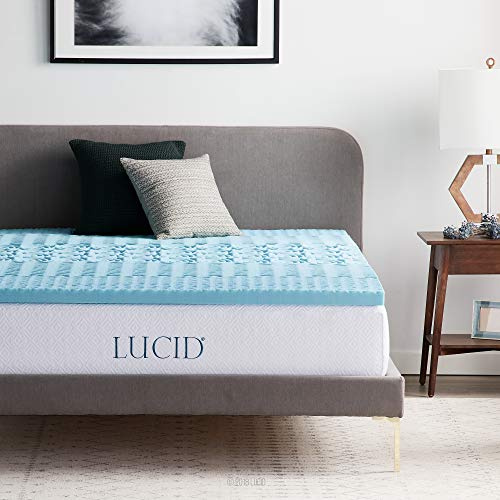 LUCID Surmatelas 150 x 200 cm | 5 Zones Ergonomiques et Respirante| Mousse à Memoire de Forme avec Gel Rafraichissant |Épaisseur 5 cm, 2 personnes, Blue