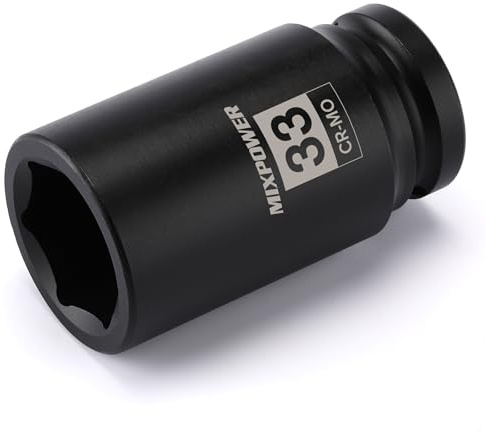 MIXPOWER 6-Point 3/4-Inch Drive Deep Impact Socket- 33mm (Metric), CR-MO, 3/4-inch Drive 6 Point Axle Nut Socket for Easy Removal of Axle Shaft Nuts (33mm)