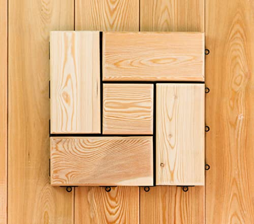 10x Klick-Holzfliesen aus Sibirischer Lärche, Balkon- und Terrassenfliesen, 31 x 31 cm, 5GP