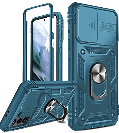 LeYi Hülle für Samsung Galaxy S21 5G Kameraschieber Schutzhülle(Nein Schutzfolie), Militärische Rüstung Ringhalter Hybrid Case Kamera Klappe Protective Handyhülle Handy Hüllen Cover Blau