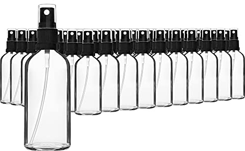 HandsUnity Flacon Pulvérisateur en Verre - 100ml-70pcs Transparent de Pharmacie avec Atomiseur Noir - 5 Accessoires Inclus