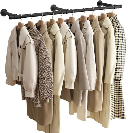 SONGMICS Kleiderstange für die Wand, Kleiderständer Wandmontage, Industrie-Design, platzsparend, 30 x 170 x 7 cm, 68 kg Belastbarkeit, einfache Montage, schwarz HSR104B01