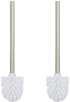 Relaxdays Escobillas Baño, Set 2, WC, Repuestos, Cabezal Intercambiable, Escobillero Acero Inoxidable, 35 x 8 cm, Blanco