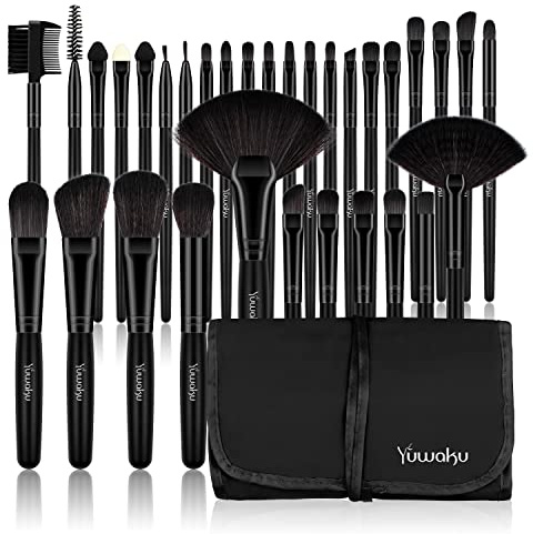 Lot de 32 pinceaux de maquillage professionnels pour fard à paupières, fond de teint, pinceau correcteur, cils et blush. Kit de 32 pinceaux de maquillage doux, ces pinceaux végétaliens et sans cruauté