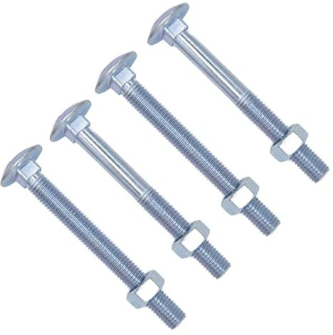 TERF® M10 X 100mm Cup Square Carriage Bolt and Nut M10 (10mm) X 100mm Coach Bolts with Hexagon Nuts - Pack of 4