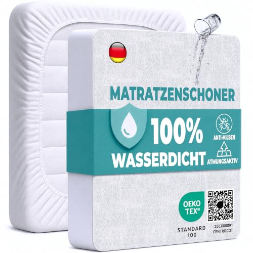 Matratzenschoner 150x200 cm wasserdichte Matratzenauflage Spannbettlaken Nässeschutz aus Baumwolle und Mikrofaser Inkontinenzunterlage Matratzenbezüg Atmungsaktiv für Bett und Matratze Waschbar