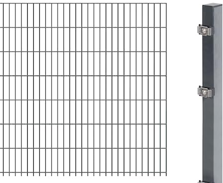 Alberts 641498 Doppelstabmattenzaun als Zaun-Komplettset | verschiedene Längen und Höhen | anthrazit | Höhe 143 cm | Länge 2,5 m