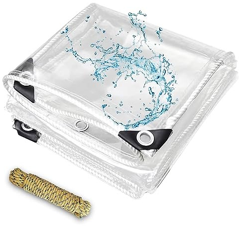 7' x 10' Clear Vinyl Tarp, PVC 14 Mil Tarpaulin, Clear Tarps with Grommets, Duty Heavy Tear Resistant Cover for Camping, Plants Greenhouse, Cars, Patio and Pavilion