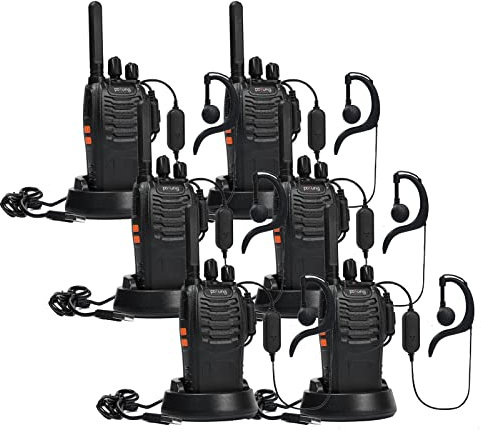 Walkie Talkie PMR446 lizenzfreies Zwei-Wege-Funkgerät, pofung PT88E 16 Kanäle Professionelle wiederaufladbare Walkie Talkies mit großer Reichweite mit USB-Ladestation und Hörmuscheln Schwarz 6 Stück
