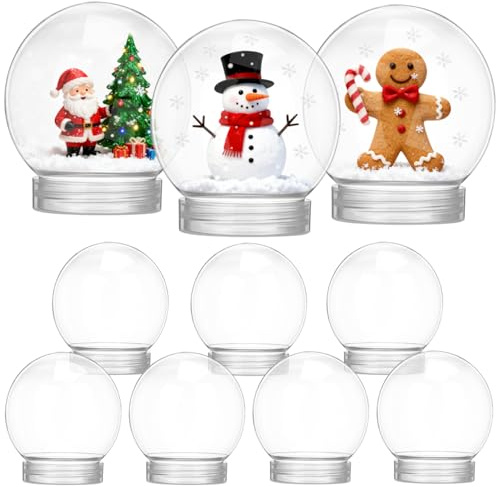 HOMSFOU DIY Schneekugel Zubehör Transparent Kunststoff 3.6 Zoll Runde Bastelsets Für Weihnachtsdeko Und Heimwerker Projekte