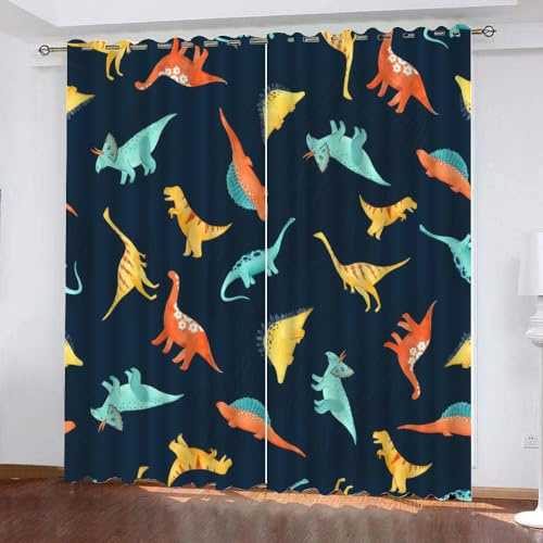 XPINGO 3D Dino Gardinen ösenschal 2er Set B 120 X H 140 cm Süßer Dinosaurier Vorhang Blickdicht Kälteschutz Schallschutz Verdunkelung Wärmeisolierende Vorhänge für Wohnzimmer Schlafzimmer