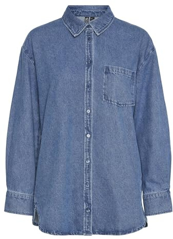 Pieces Blusa de Manga Larga para Mujer Pcmaisie LS Denim Noos BC, Medio De Mezclilla Azul, M