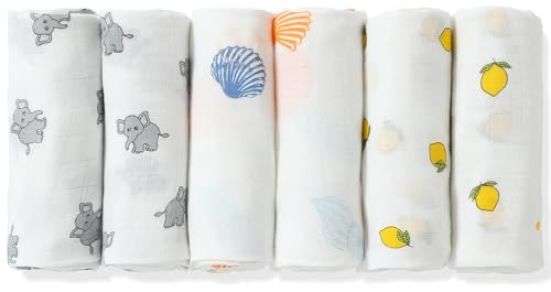 PewinGo Baby Muslin Cloths | Muslin Squares 6 Packs | OEKO-TEX® Certified,70x70cm with Organic Bamboo Cotton Large Burp Cloth, Absorbent Soft Breathable Material, Cover & Wipe Newborn Essentials