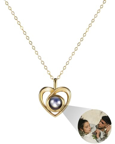 MMXX Personalisierte Projektion Halskette mit Bild im Inneren für Frauen 925er Sterling Silber Foto Halskette Bild Versteckte Gedenkkette Ich Liebe Dich 100 Sprachen