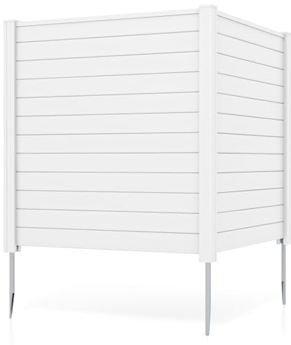 Giantex Air Conditioner Fence 2 Panels - 48''W x 48''H Outdoor Privacy Screen with Upgraded Metal Stakes, PP Trash Can Enclosure, Decorative Garden Fences for Patio Lawn AC Unit Pool Pump, White