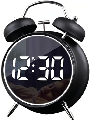 Maxspace Wecker Digital, LED Doppelglockenwecker mit Große Ziffern Display Kalender und Temperaturanzeige, USB Wiederaufladbar Batteriebetrieben Wecker Laut für Tiefschläfer Kinder Senioren (Schwarz)