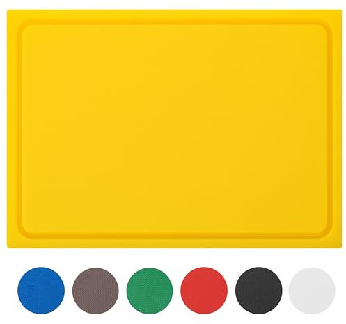 Muvell Sturdy Plastic Chopping Board, Yellow, 60 x 40 x 2 cm, Dishwasher Safe, Extra Thick, Knife-Friendly, Choice of Colours and Sizes, HACCP Poultry Kitchen Board, Chopping Board with Juice Groove