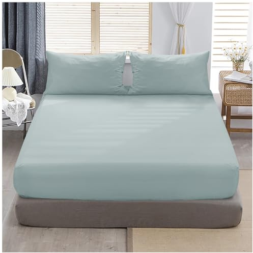 Easy Care Double Fitted Sheet Deep With 16 Inch (40 Cm) Depth, Soft Warm Elasticated Corner Bed Sheets For Double Bed, Duck Egg, 137X190 Cm
