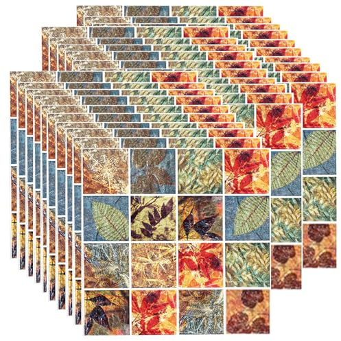 Ledeak 30 Stück Mosaik Fliesenaufkleber, 10x10cm Wasserfest Klebefolie Küche Bad, Selbstklebend Fliesenfolie Fliesen Sticker, Entfernbare Wandfliesen Aufkleber Peel (Blattmuster)