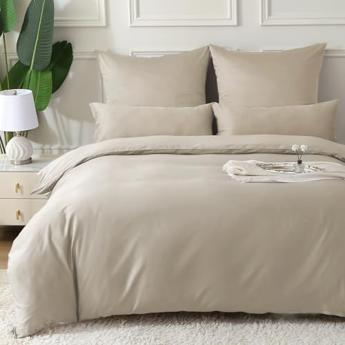 MILDLY Satin Bettwäsche 200x200 Baumwolle,Seidig Luxus Bettzeug,Oatmeal | 100% Langstapelige Baumwolle Seidig Luxus Bettzeug, ÖkoTex Zertifiziert, 1 Bettbezug 200x200 & 2 Kissenbezug 80x80