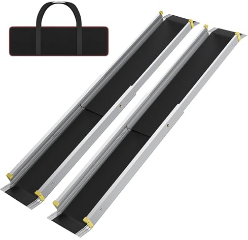 YUENFONG 75.5-122cm Rollstuhlrampe Teleskop Aluminium Auffahrrampe, 2 Stück Teleskoprampe rutschfeste Verstellbare Rampen Rollstuhl Rampe bis zu 272kg, für Rollstuhl Treppen, 4 FT