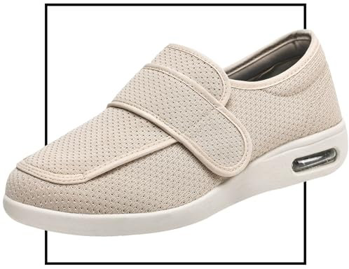 Scarpe Pianta Larga Uomo per Diabetici, Extra Larghe Ortopediche per Piedi Gonfi Con Strappo Regolabile - Allevia Dolore (Beige, 42 EU)
