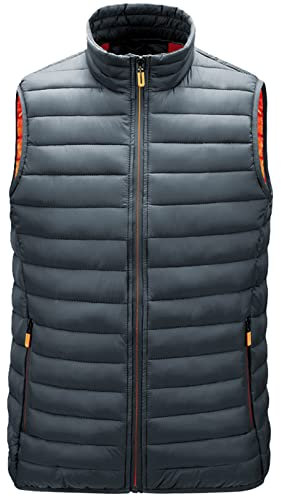 KONG JIMFAN Herren Winterjacke Sale Steppweste Herren Warm Weste Herren Mit Stehkragen Outdoorwesten Übergangsweste Outdoor Jacke Taschen Ärmellos Jacke Daunenweste(Grau,5XL)