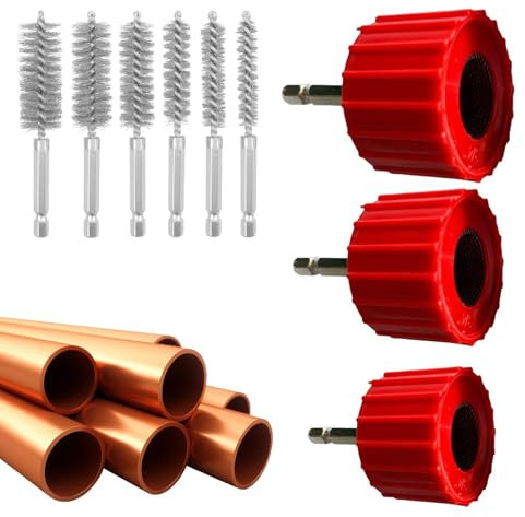 Limpiador de tuberías de cobre para taladro,Limpiador de tuberías de cobre - Juego de limpiador de tuberías con cepillo desbarbador 3X - Herramienta de limpieza de tuberías, cepillo de limpieza de tub