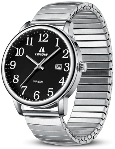 LN LENQIN Herren Analog Quarz Uhren Business Causal mit Edelstahl Expansion Band und Glow Dial für Männer Easy Reader Uhren mit Datum
