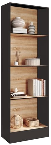 IDMarket - Bücherregal Carla 5 Ebenen schwarz und Holzeffekt H.190 cm