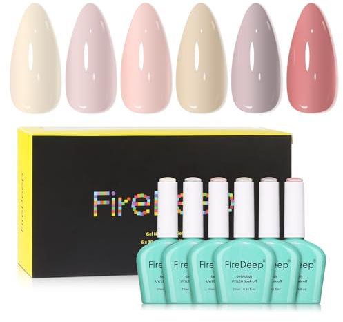 Firedeep Set Smalto Gel 10ml Senza HEMA 6 Colori Beige Chiaro Nudo Rosa Neutro Soak Off LED UV Manicure Nail Art Fai Da Te Salone​