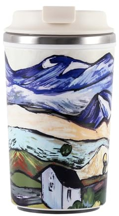 Taza de café con revestimiento interior de acero inoxidable 304 y 450 ml, con base de ventosa, apertura de tapa con un solo clic, dos tamaños (montaña, 300 ml)