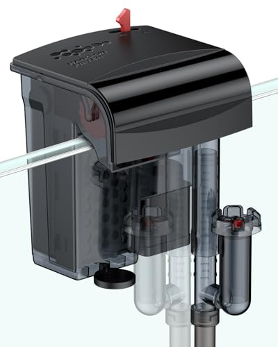 Pawfly Filtre Aquarium 5W, 38L Filtre pour Aquarium, 341L/H Filtre HOB avec Roue à Eau, Pompe Réglable & Écumeur, Silencieux