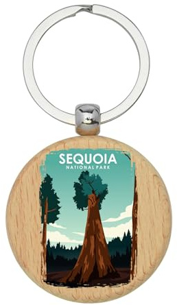 Lauthings Sequoia National Park Travel Destination Keychain, Wooden Keyring, Key Fob, Custom Bag Tag