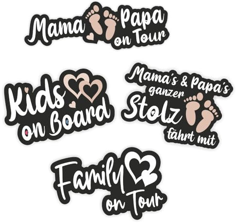 folien-zentrum - 4X Aufkleber Set Auto - Autoaufkleber Family Mama Papa on Tour Kids on Board Stolze Eltern - Sticker Sprüche für Car - Autosticker Kinder Familie Geschenk - Made in Germany 6
