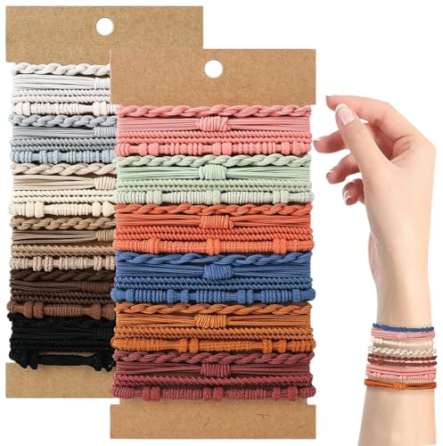 48 Piezas Gomas de pelo Boho, Coleteros Elásticos para Mujeres, Sujetadores de Cola de Caballo con Cabello Grueso o Fino, Multicolor Accesorios para Pelo para Mujeres y Niñas