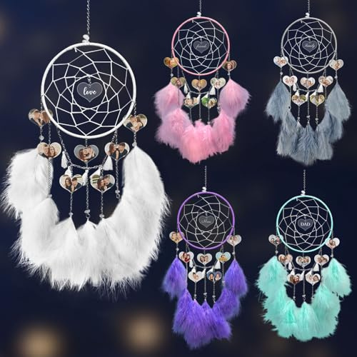 Personalisierter Traumfänger mit Foto, Handgefertigter Boho-Traumfänger mit Namen, Einzigartiges personalisiertes Geschenk für Mama, Tochter, Enkelin, Schwester, Oma (Weiß)